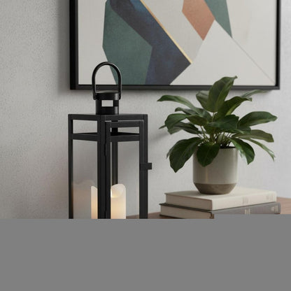 12" Clear And Black Glass And Metal Tabletop Lantern Candle Holder HomeRoots