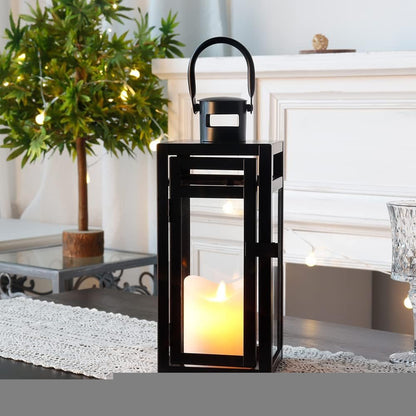 12" Clear And Black Glass And Metal Tabletop Lantern Candle Holder HomeRoots