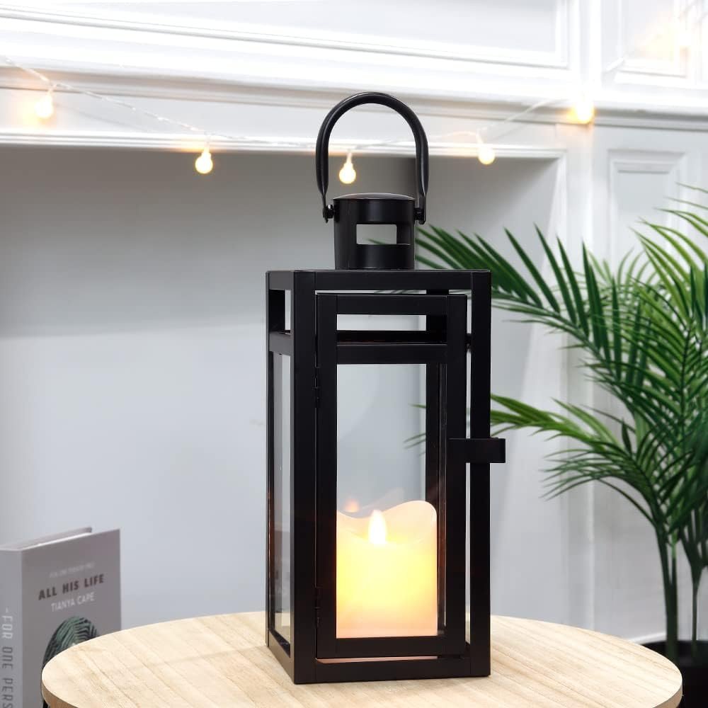 12" Clear And Black Glass And Metal Tabletop Lantern Candle Holder HomeRoots