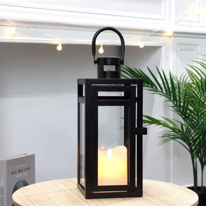 12" Clear And Black Glass And Metal Tabletop Lantern Candle Holder HomeRoots