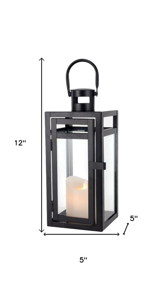 12" Clear And Black Glass And Metal Tabletop Lantern Candle Holder HomeRoots
