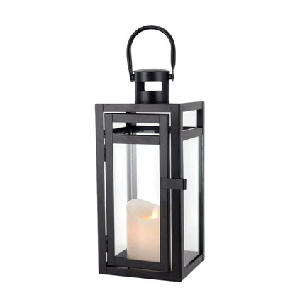 12" Clear And Black Glass And Metal Tabletop Lantern Candle Holder HomeRoots