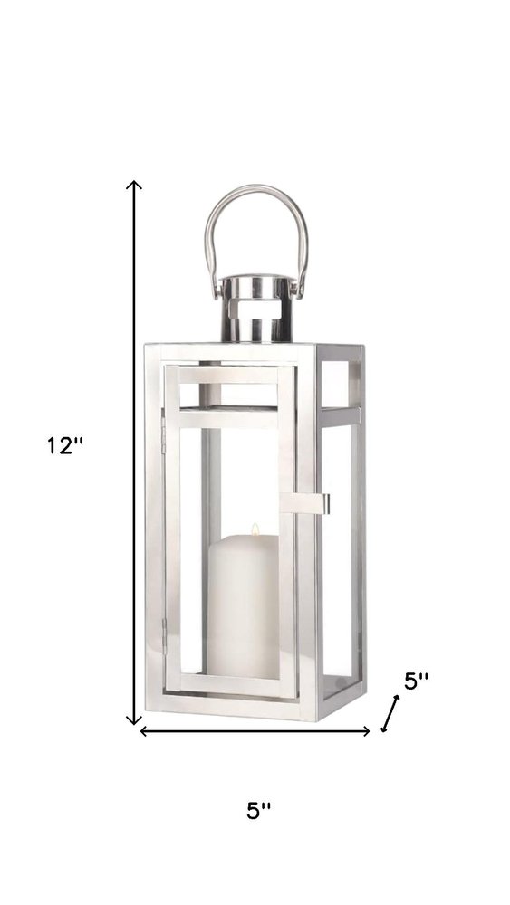 12" Clear And Silver Glass And Stainless Steel Floor Lantern Candle Holder HomeRoots