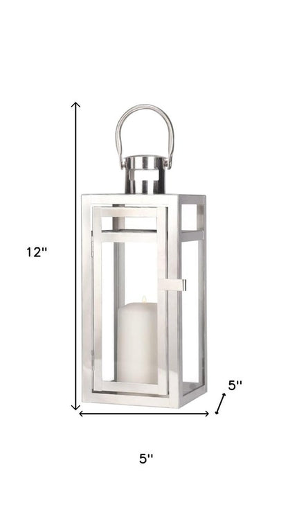 12" Clear And Silver Glass And Stainless Steel Floor Lantern Candle Holder HomeRoots