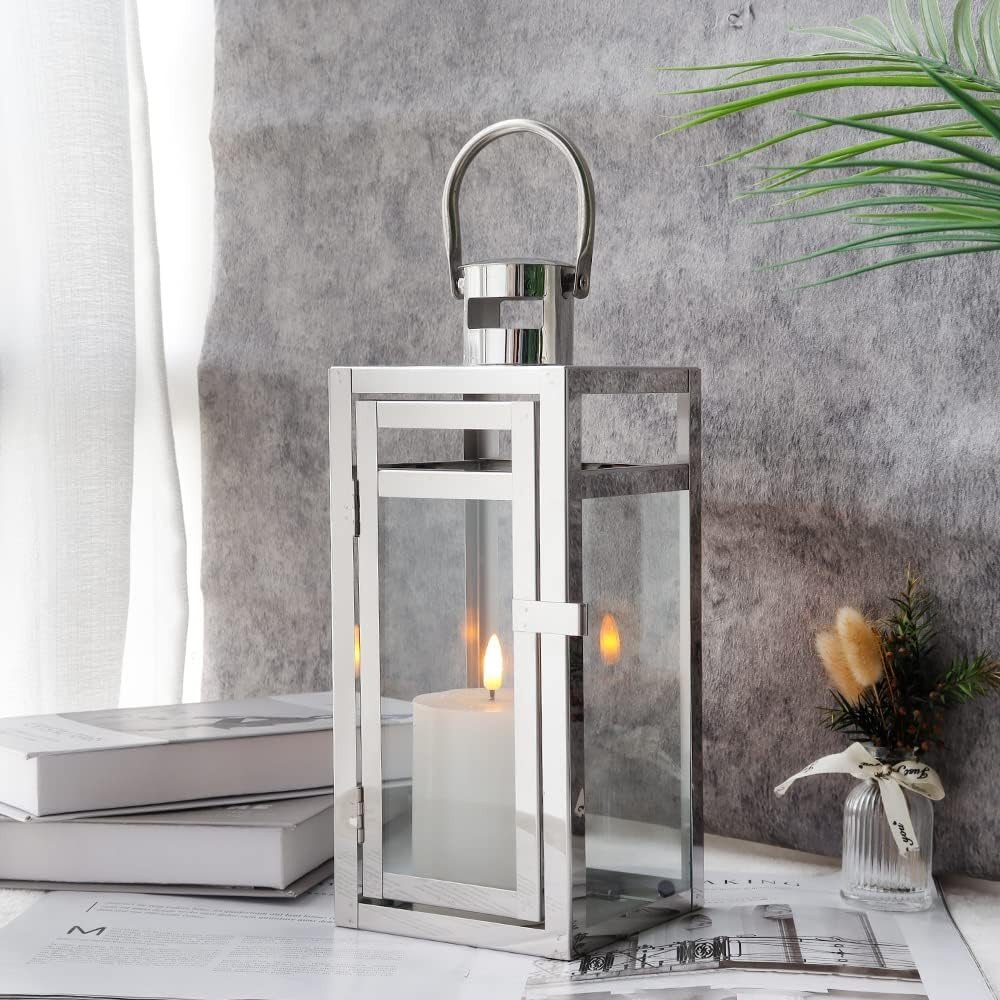 12" Clear And Silver Glass And Stainless Steel Floor Lantern Candle Holder HomeRoots