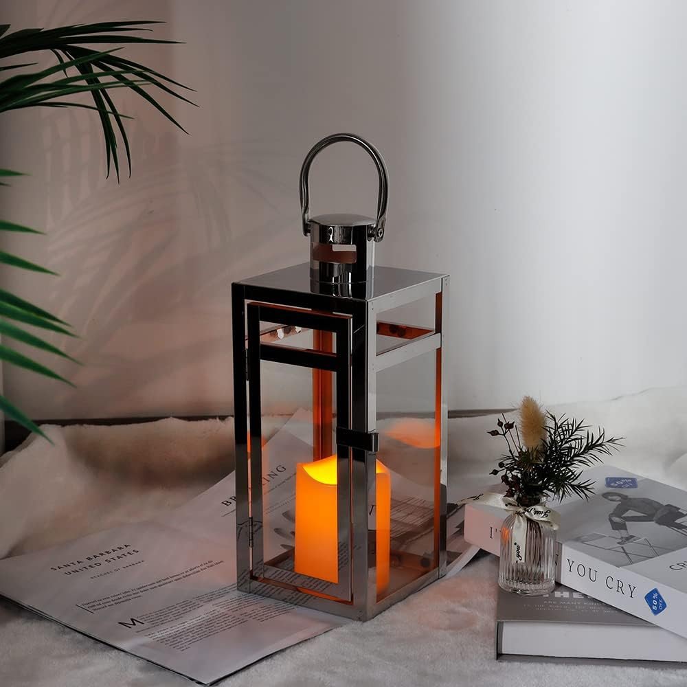 12" Clear And Silver Glass And Stainless Steel Floor Lantern Candle Holder HomeRoots