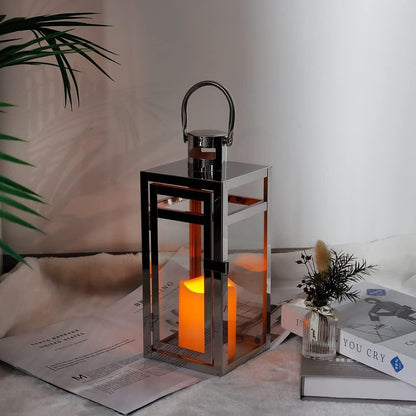 12" Clear And Silver Glass And Stainless Steel Floor Lantern Candle Holder HomeRoots