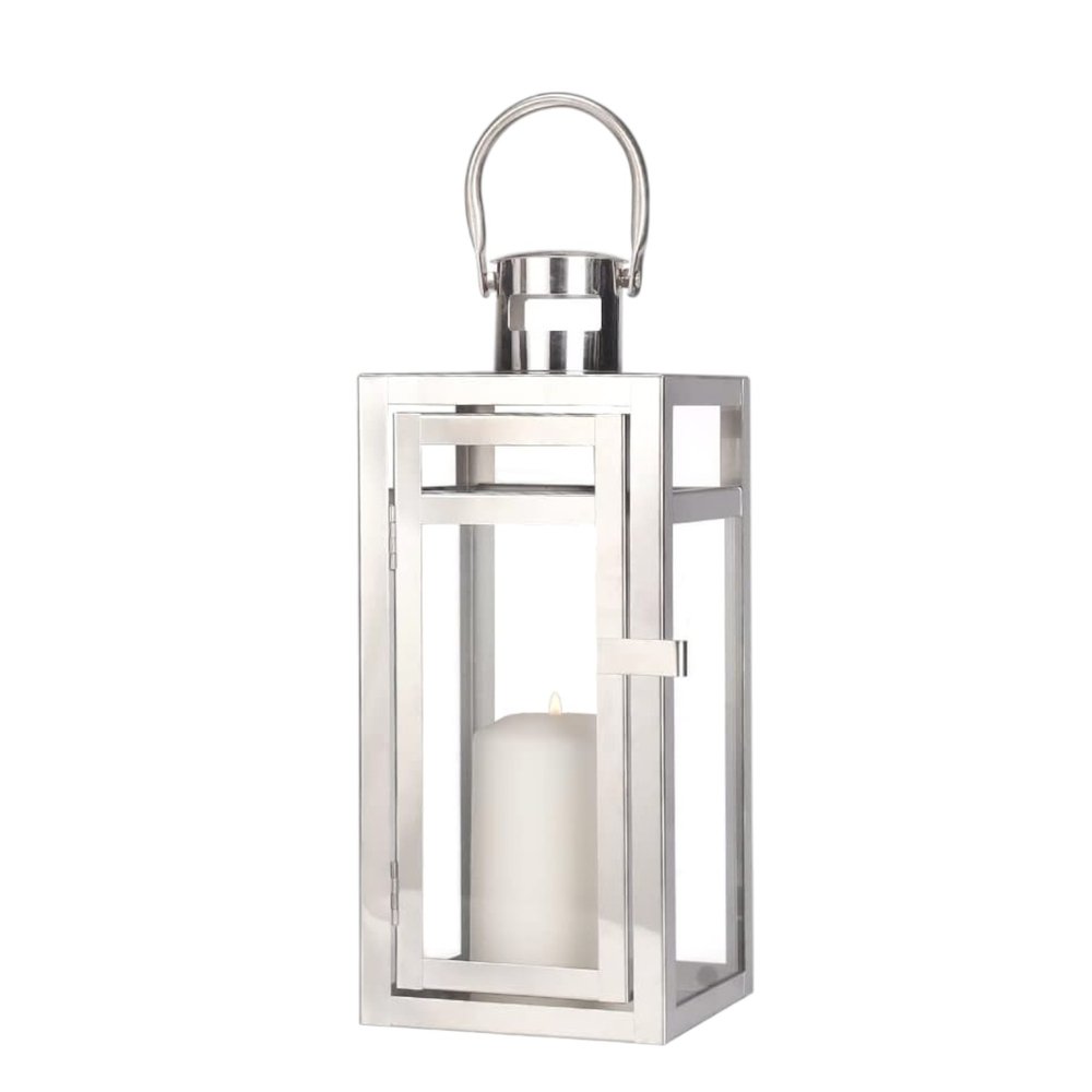 12" Clear And Silver Glass And Stainless Steel Floor Lantern Candle Holder HomeRoots