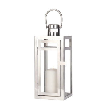 12" Clear And Silver Glass And Stainless Steel Floor Lantern Candle Holder HomeRoots