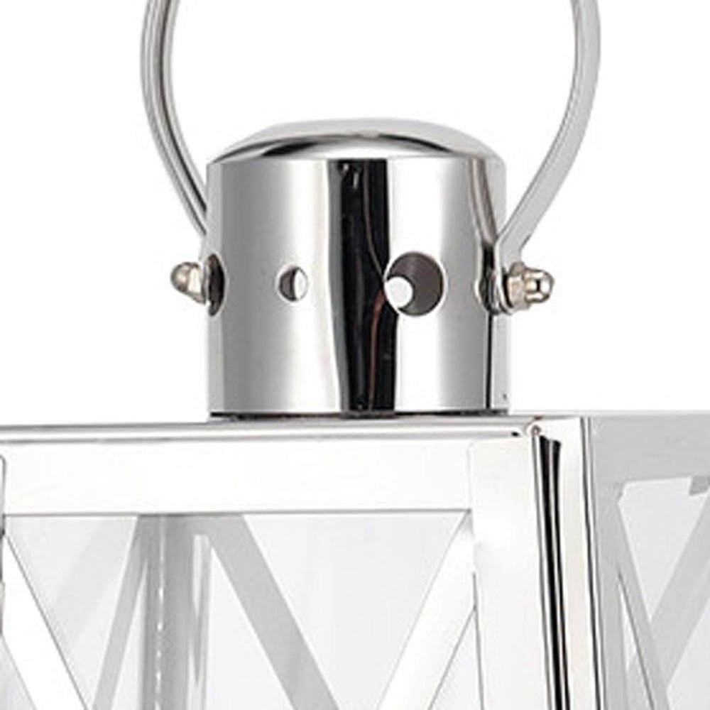 12" Clear And Silver Glass And Stainless Steel Tabletop Lantern Candle Holder HomeRoots