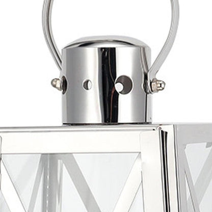 12" Clear And Silver Glass And Stainless Steel Tabletop Lantern Candle Holder HomeRoots