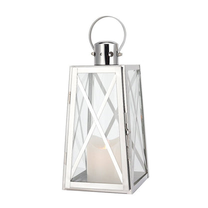 12" Clear And Silver Glass And Stainless Steel Tabletop Lantern Candle Holder HomeRoots