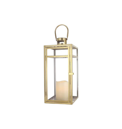 Set of Three Clear And Gold Glass And Stainless Steel Tabletop Lantern Candle Holders HomeRoots