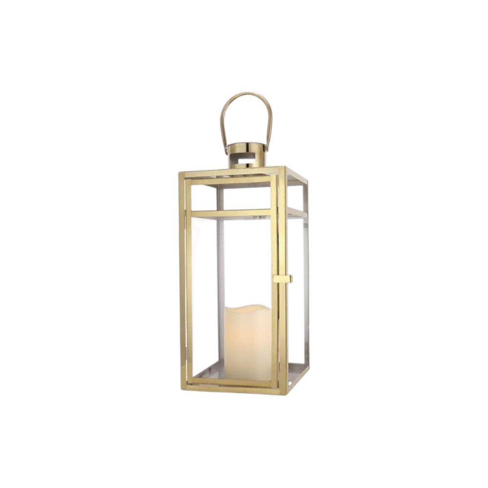 Set of Three Clear And Gold Glass And Stainless Steel Tabletop Lantern Candle Holders HomeRoots