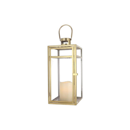 Set of Three Clear And Gold Glass And Stainless Steel Tabletop Lantern Candle Holders HomeRoots