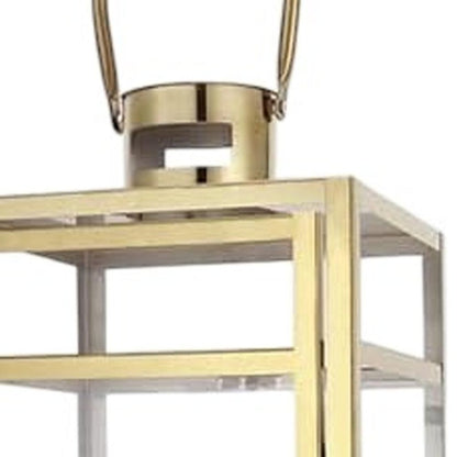 Set of Three Clear And Gold Glass And Stainless Steel Tabletop Lantern Candle Holders HomeRoots