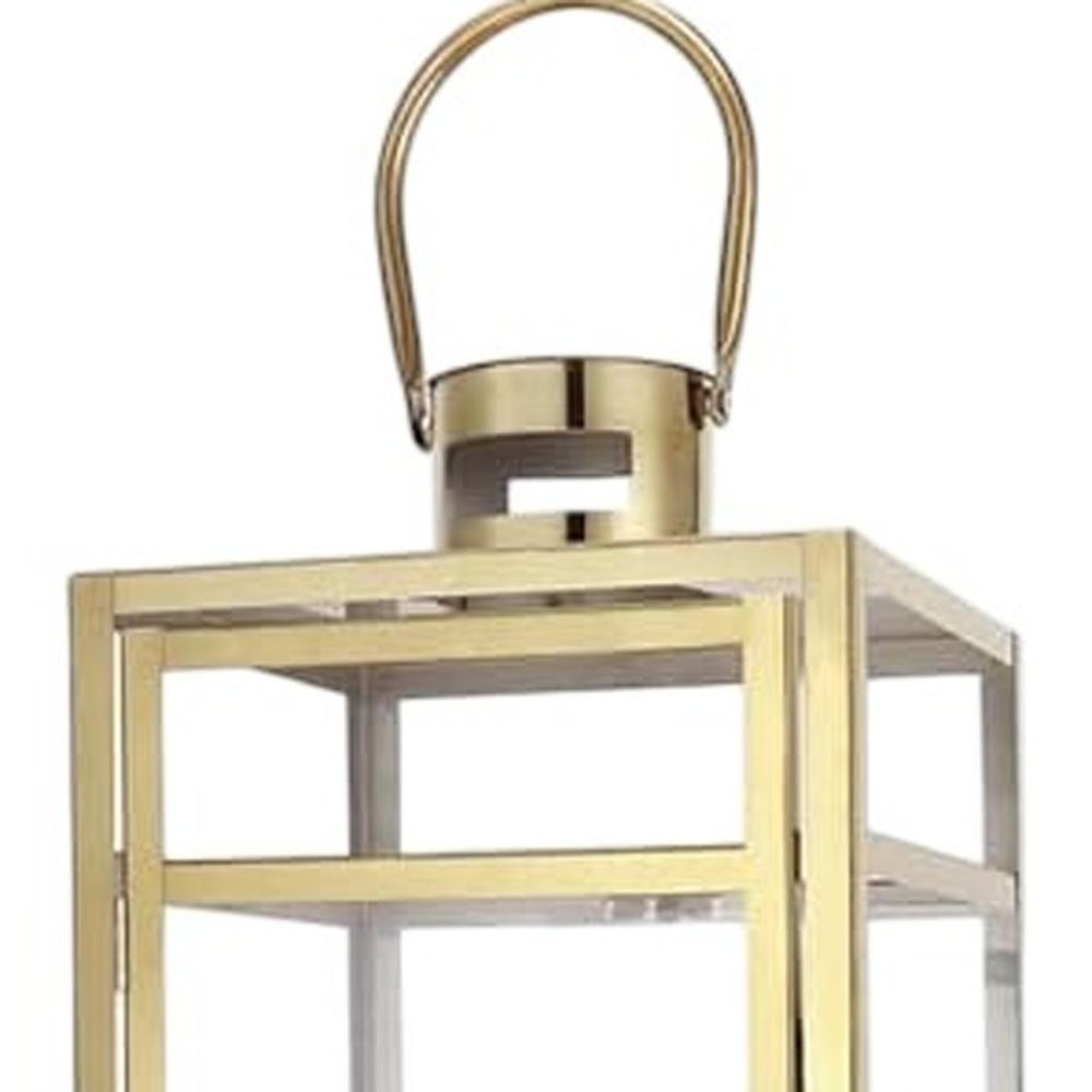 Set of Three Clear And Gold Glass And Stainless Steel Tabletop Lantern Candle Holders HomeRoots