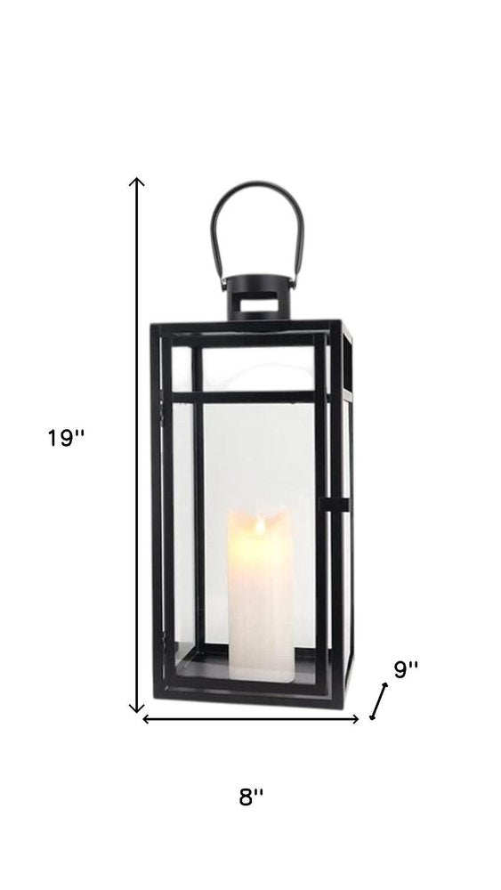 Set of Three Clear And Black Glass And Stainless Steel Tabletop Lantern Candle Holders HomeRoots