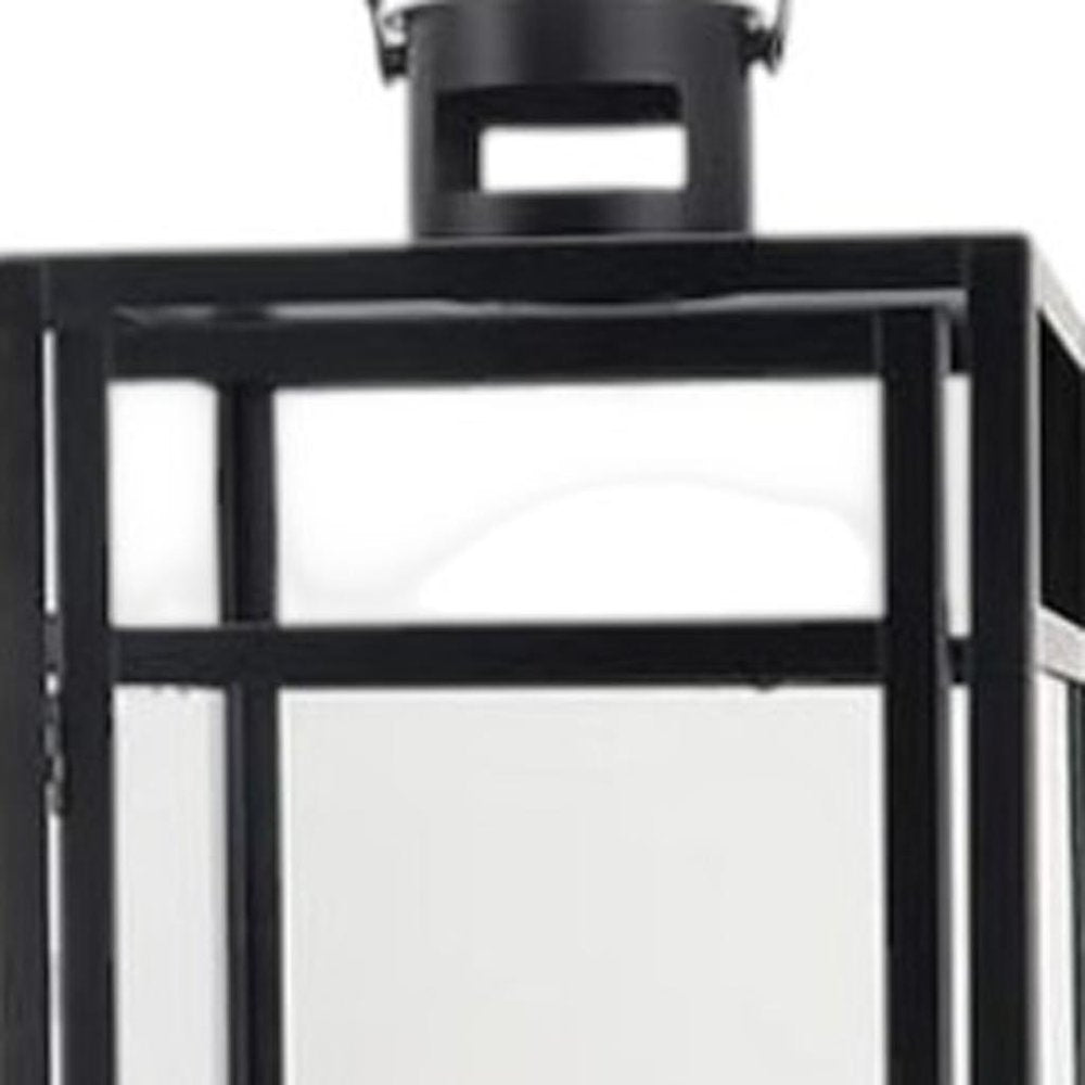 Set of Three Clear And Black Glass And Stainless Steel Tabletop Lantern Candle Holders HomeRoots