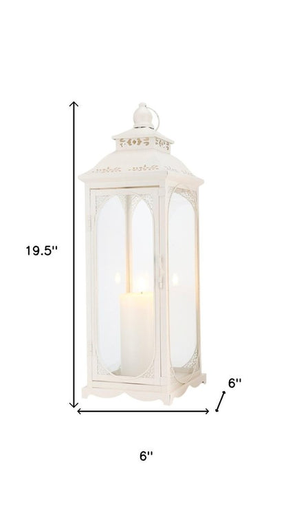 Set of Three Clear And White Glass And Metal Floor Lantern Candle Holders HomeRoots