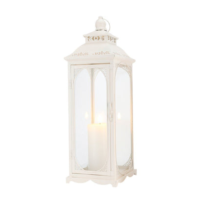 Set of Three Clear And White Glass And Metal Floor Lantern Candle Holders HomeRoots