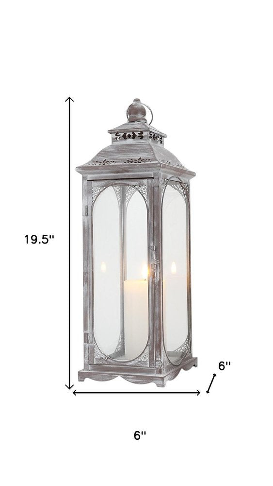 Set of Three Clear And Gray Glass And Metal Tabletop Lantern Candle Holders HomeRoots