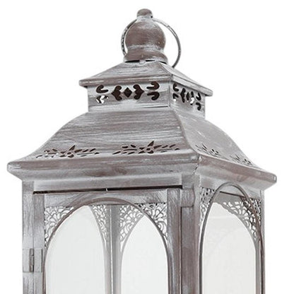 Set of Three Clear And Gray Glass And Metal Tabletop Lantern Candle Holders HomeRoots