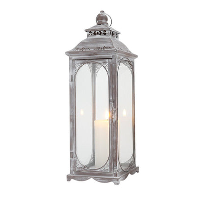 Set of Three Clear And Gray Glass And Metal Tabletop Lantern Candle Holders HomeRoots