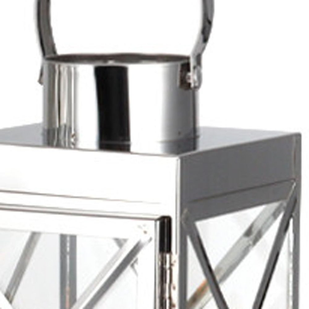 Set of Three Clear And Silver Glass And Stainless Steel Tabletop Lantern Candle Holders HomeRoots