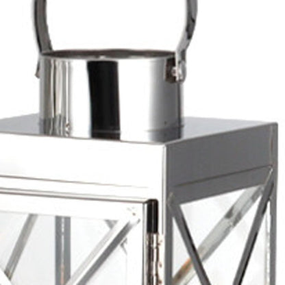 Set of Three Clear And Silver Glass And Stainless Steel Tabletop Lantern Candle Holders HomeRoots