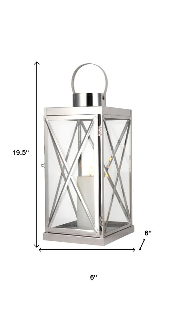 Set of Three Clear And Silver Glass And Stainless Steel Tabletop Lantern Candle Holders HomeRoots