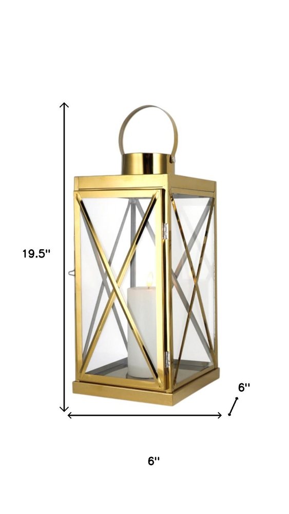 Set of Three Clear And Gold Glass And Stainless Steel Floor Lantern Candle Holders HomeRoots