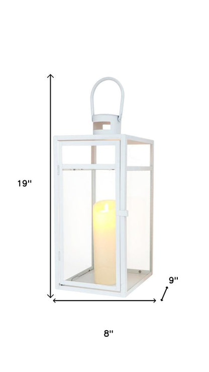 Set of Three Clear And White Glass And Stainless Steel Tabletop Lantern Candle Holders HomeRoots