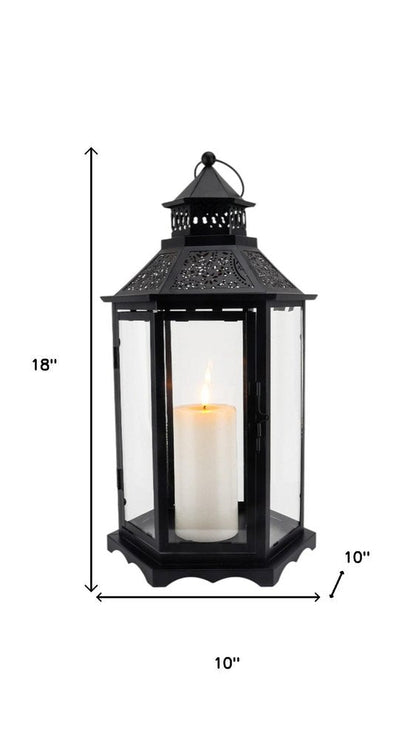 Set of Three Clear And Black Glass And Metal Floor Lantern Candle Holders HomeRoots