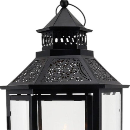 Set of Three Clear And Black Glass And Metal Floor Lantern Candle Holders HomeRoots