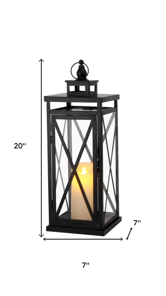 Set of Two Clear And Black Glass And Metal Tabletop Lantern Candle Holders HomeRoots