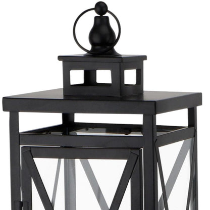 Set of Two Clear And Black Glass And Metal Tabletop Lantern Candle Holders HomeRoots