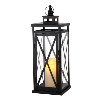Set of Two Clear And Black Glass And Metal Tabletop Lantern Candle Holders HomeRoots