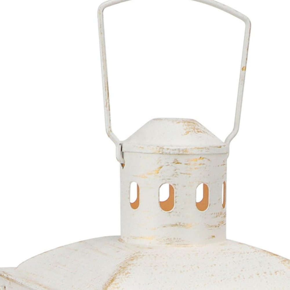 Set of Two Clear And White Glass And Metal Tabletop Lantern Candle Holders HomeRoots