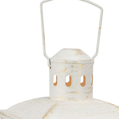 Set of Two Clear And White Glass And Metal Tabletop Lantern Candle Holders HomeRoots