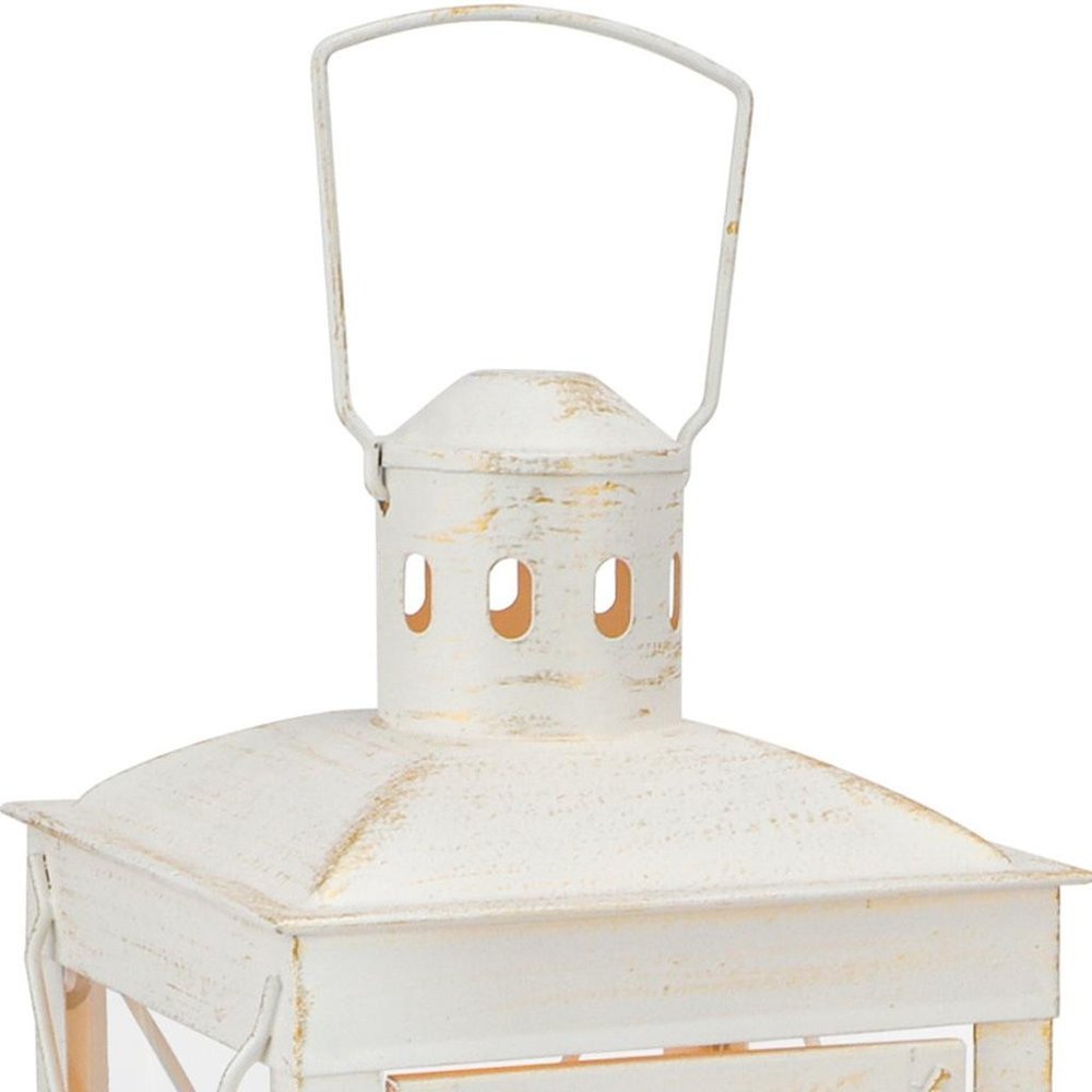 Set of Two Clear And White Glass And Metal Tabletop Lantern Candle Holders HomeRoots