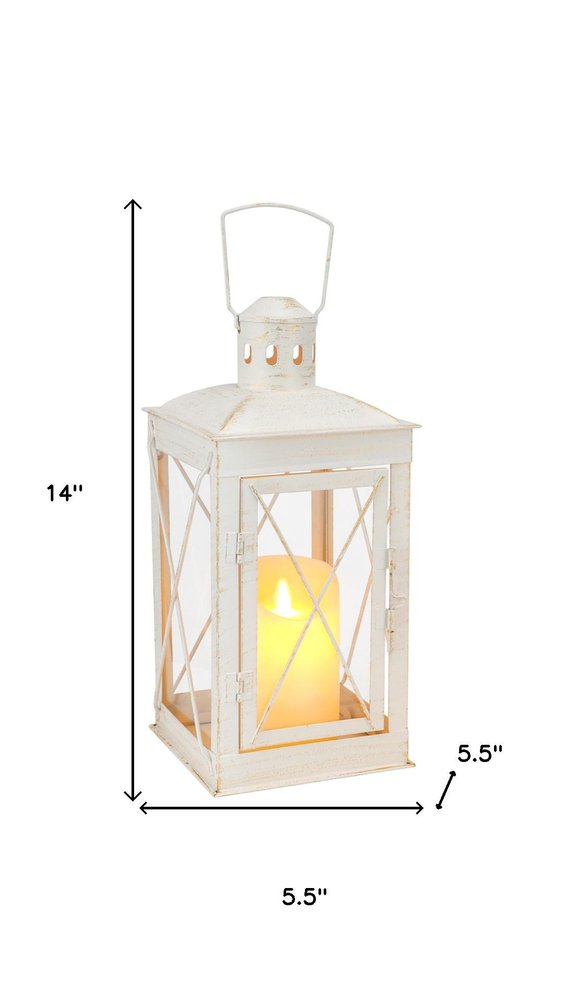 Set of Two Clear And White Glass And Metal Tabletop Lantern Candle Holders HomeRoots