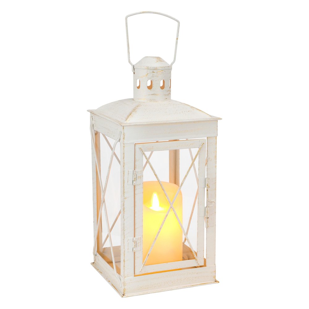 Set of Two Clear And White Glass And Metal Tabletop Lantern Candle Holders HomeRoots
