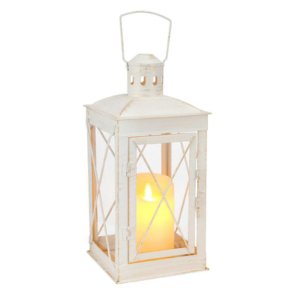 Set of Two Clear And White Glass And Metal Tabletop Lantern Candle Holders HomeRoots