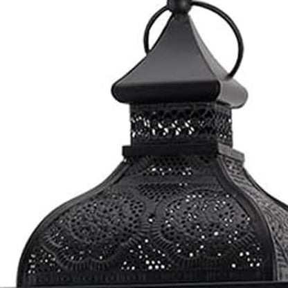 18" Clear And Black Glass And Metal Filigree Tabletop Lantern Candle Holder HomeRoots