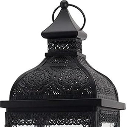 18" Clear And Black Glass And Metal Filigree Tabletop Lantern Candle Holder HomeRoots
