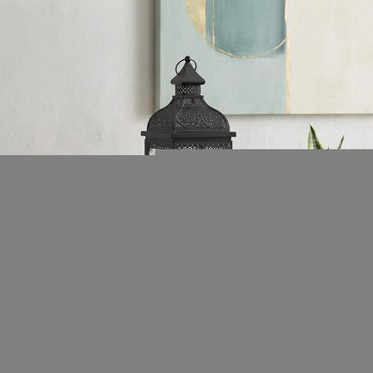 18" Clear And Black Glass And Metal Filigree Tabletop Lantern Candle Holder HomeRoots