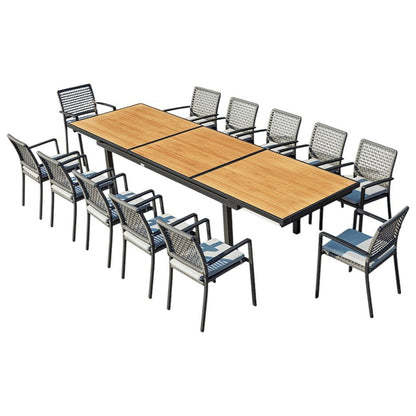 13 Piece Natural and Black Solid Wood Dining Set with Twelve Chairs HomeRoots
