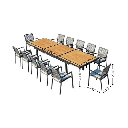 13 Piece Natural and Black Solid Wood Dining Set with Twelve Chairs HomeRoots