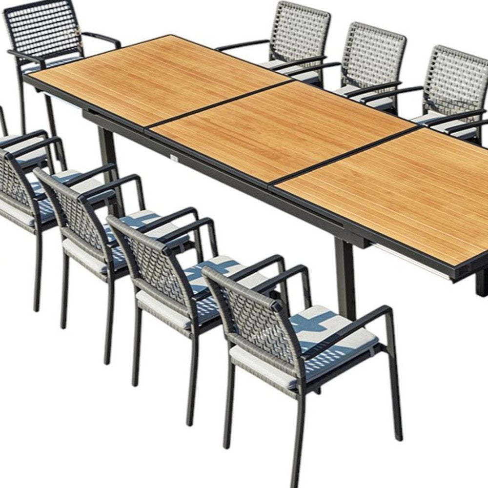 13 Piece Natural and Black Solid Wood Dining Set with Twelve Chairs — view 3
